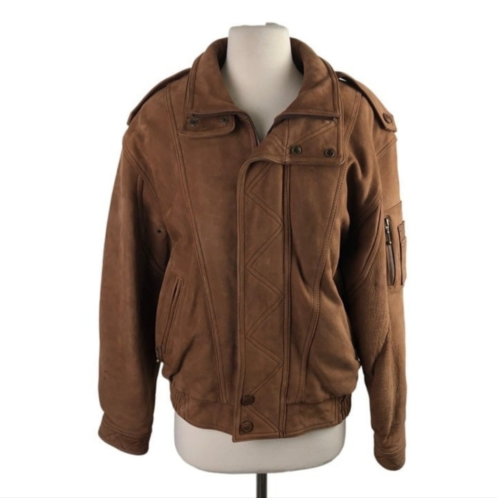 Wilsons Leather  Mens Brown Leather Jacket Full Zip Snap Small